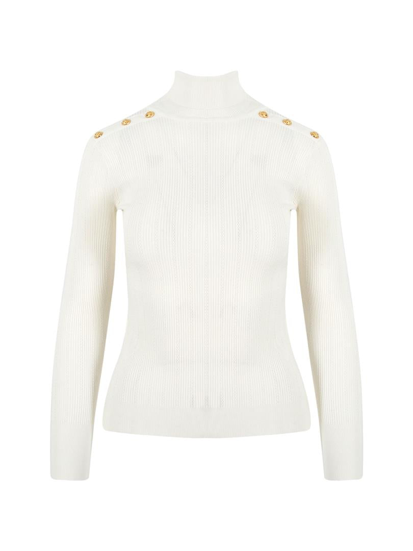 Shoulder Button Detailed Turtleneck Sweater - Ecru