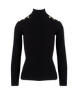 Shoulder Button Detailed Turtleneck Sweater - Black