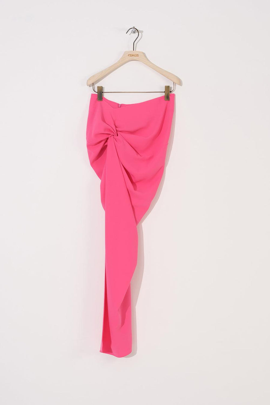Fuchsia Front Knot Detailed Deep Slit Skirt | Porterist