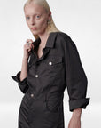 Long Sleeve Canvas Jumpsuit with Metal Snaps on Front - Anthracite