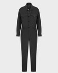 Long Sleeve Canvas Jumpsuit with Metal Snaps on Front - Anthracite