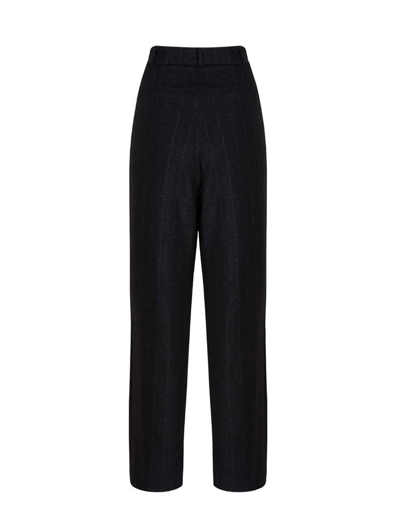 Pleated Front Wide Leg Trousers - Anthracite