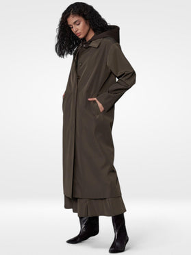 Oversize Cut Buttoned and Pocket Detailed Long Trench Coat - Khaki