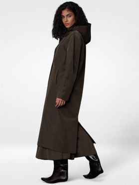 Oversize Cut Buttoned and Pocket Detailed Long Trench Coat - Khaki