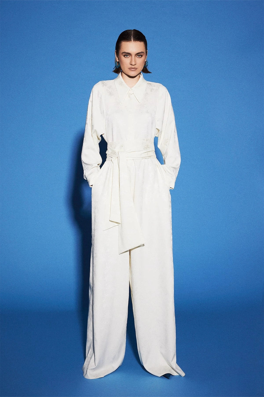 Palm Jacquard Jumpsuit Ecru Fınal Item - Porterist 1