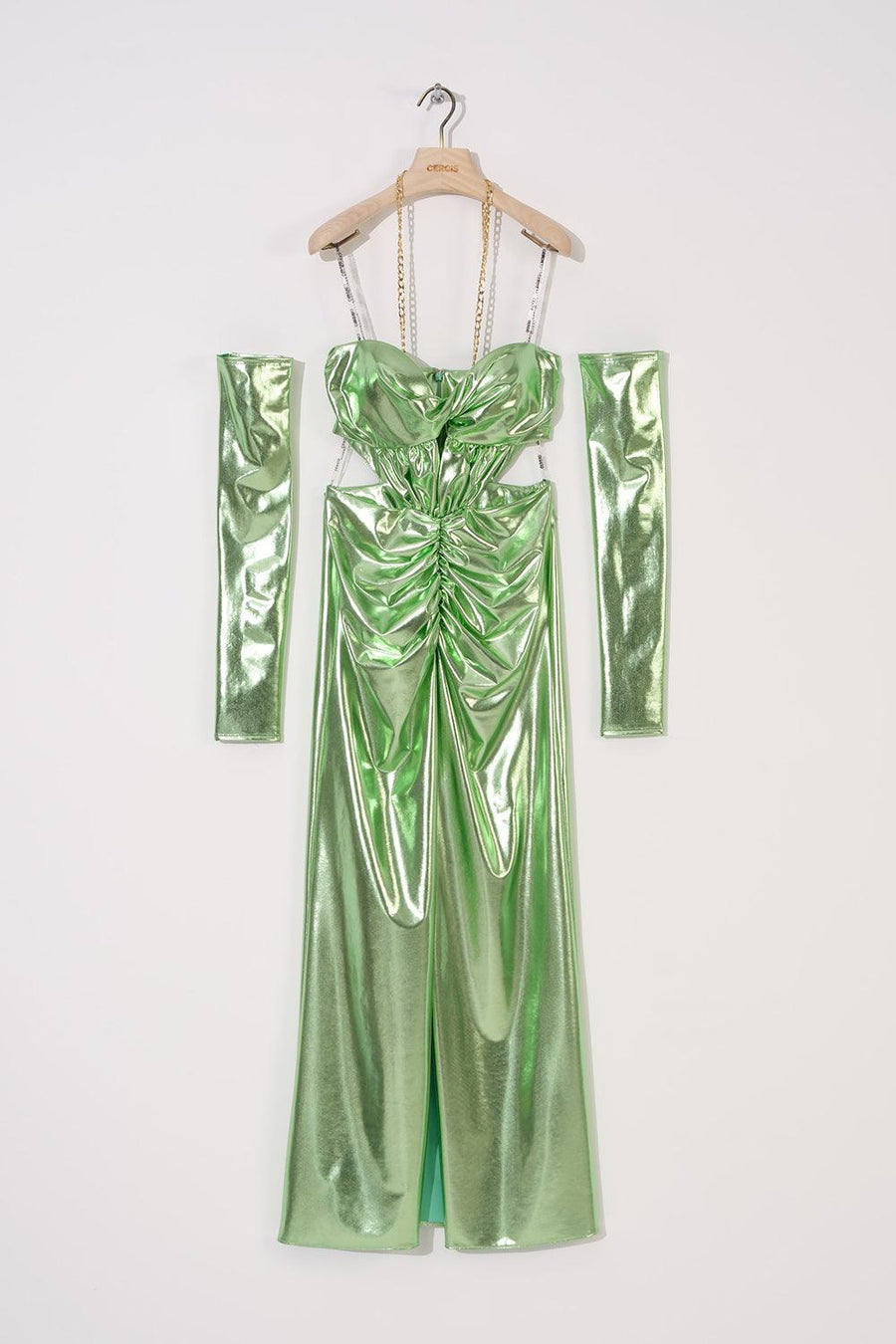 Mint Shiny Neck Chain Strap Slit Dress | Porterist