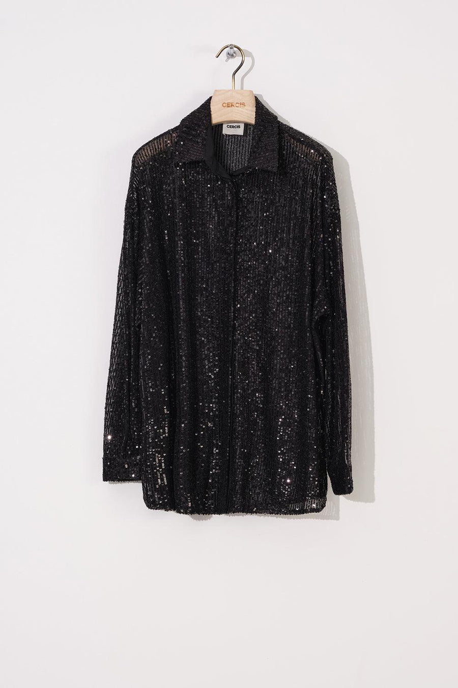 Black Sequined Cuffs Loose Fit Shirt | Porterist