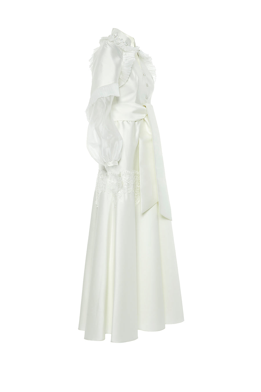 Ecru Long Dress With Pleated Details And Embroidered Collar Fınal Item - Porterist 2