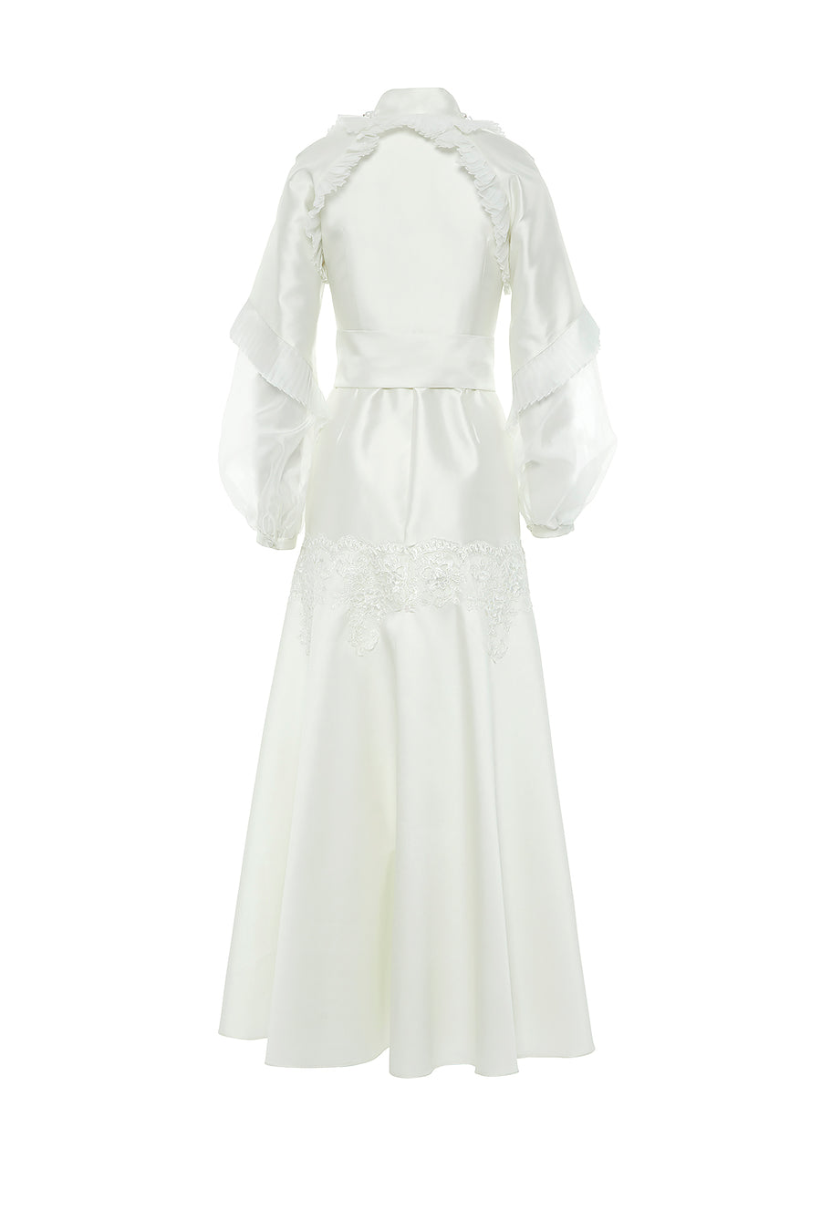 Ecru Long Dress With Pleated Details And Embroidered Collar Fınal Item - Porterist 3