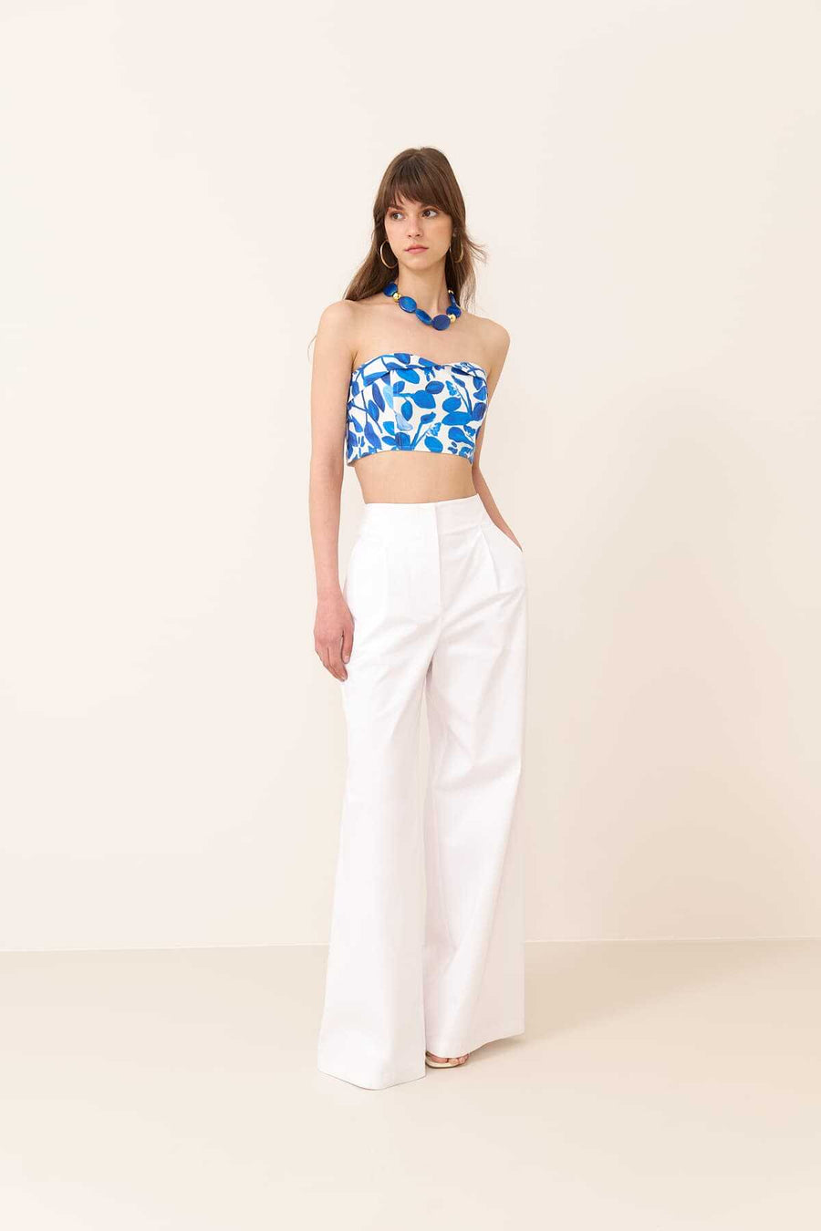 Pleated Wide Leg Trousers White