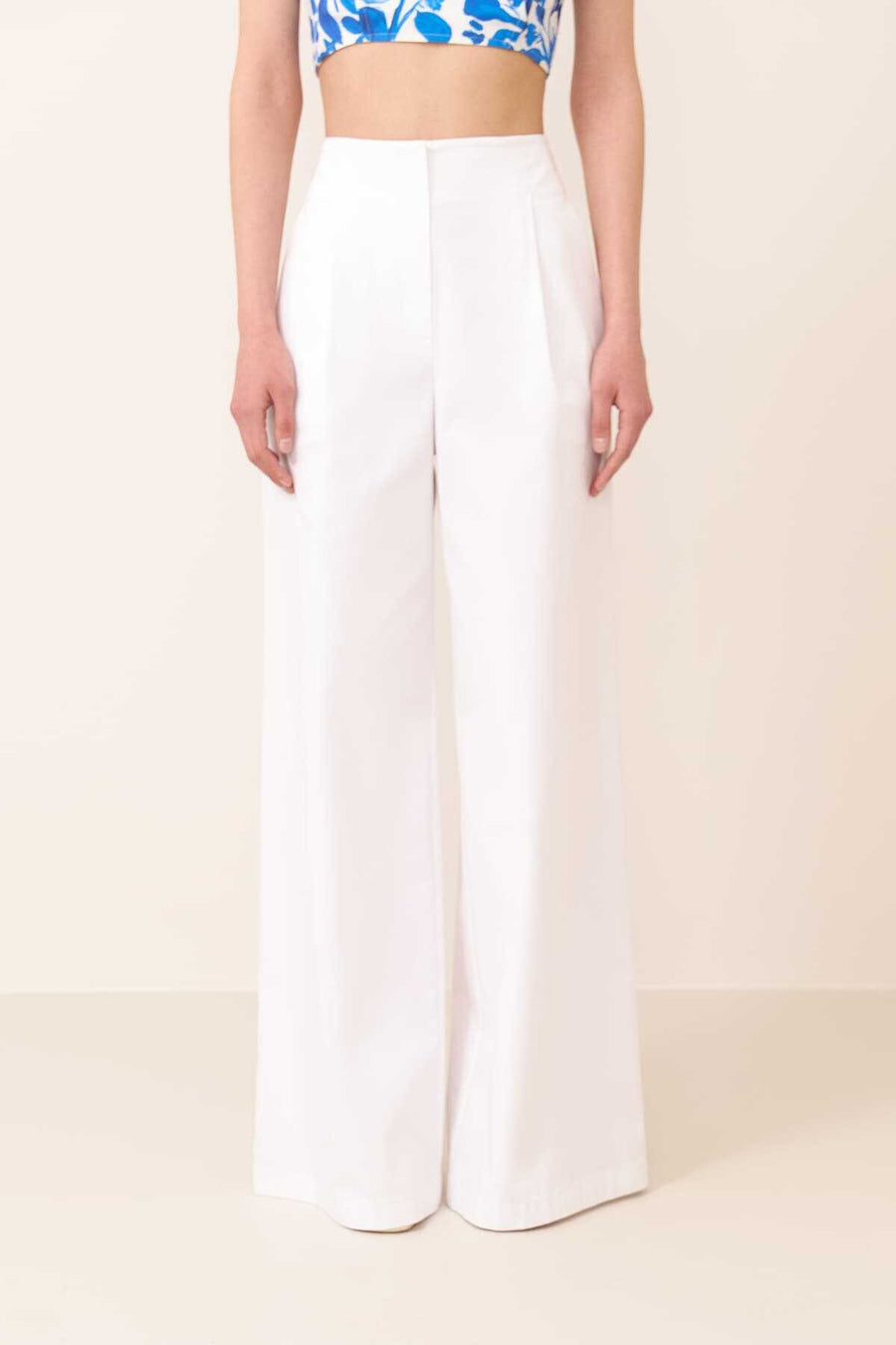 Pleated Wide Leg Trousers White