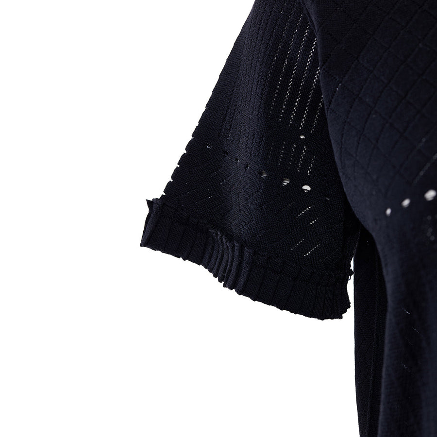 Wool Blended Pina Openwork Sleeve Ruffle Detailed Black
