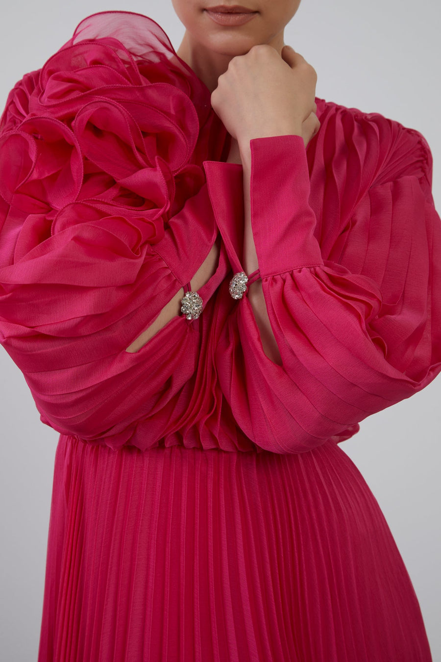 Pleated Long Pink Evening Dress Fınal Item - Porterist 2