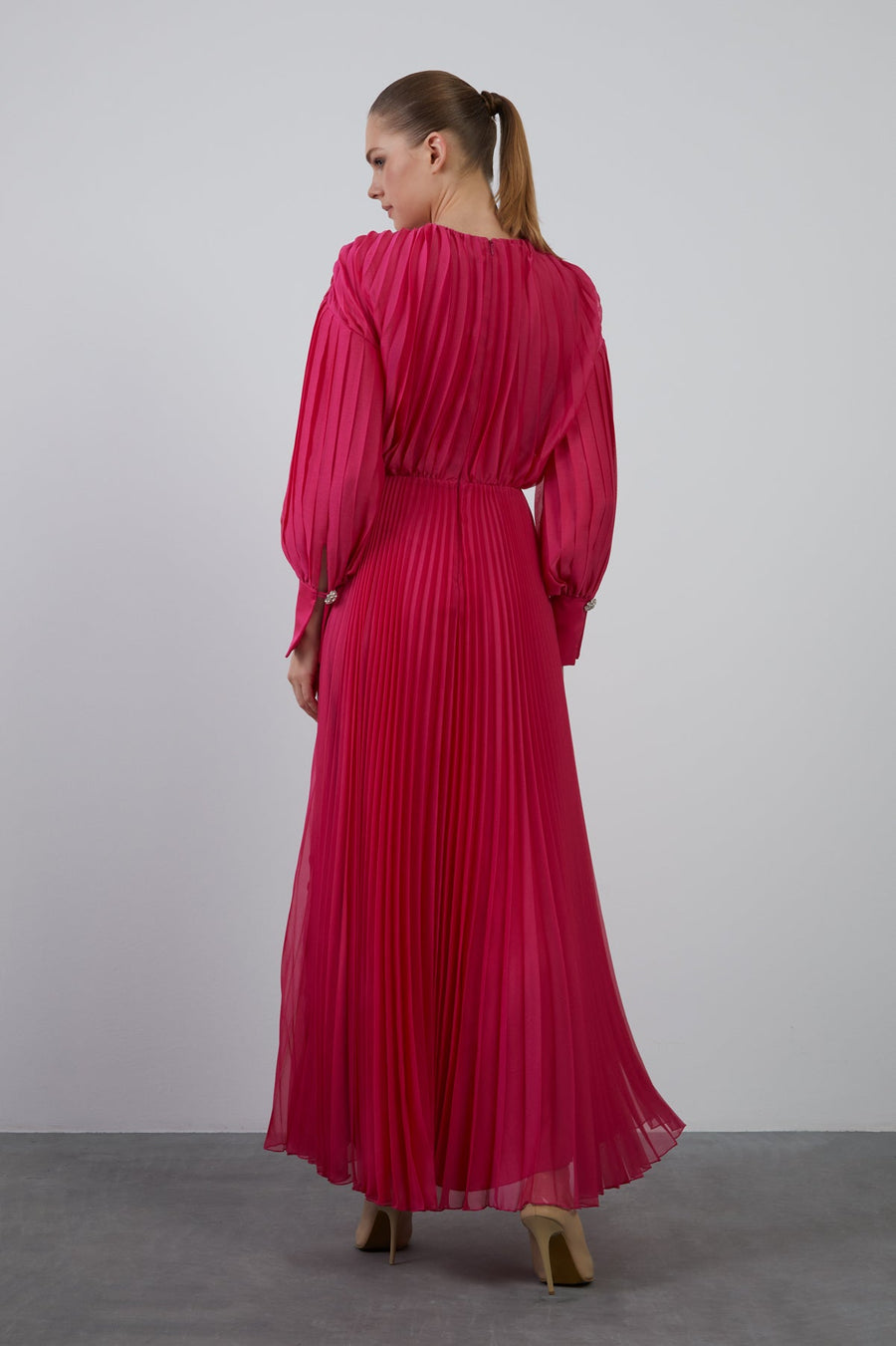 Pleated Long Pink Evening Dress Fınal Item - Porterist 3