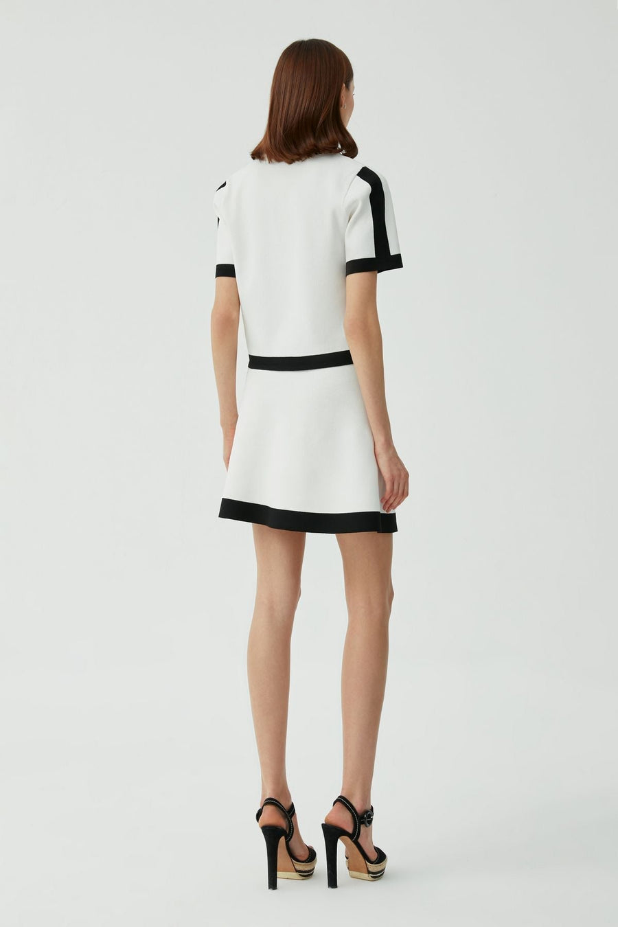 Double-breasted Ecru Mini Tricot Skirt With Ribbon Detail |