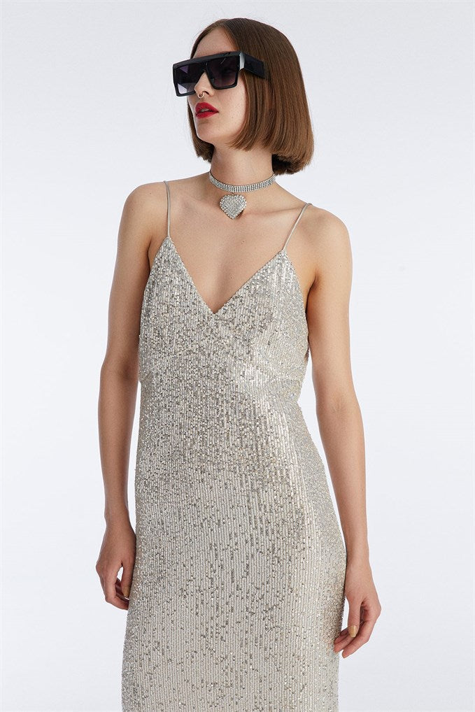 Sequin Dress With Beige Strap | Porterist