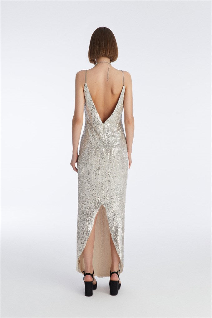 Sequin Dress With Beige Strap | Porterist