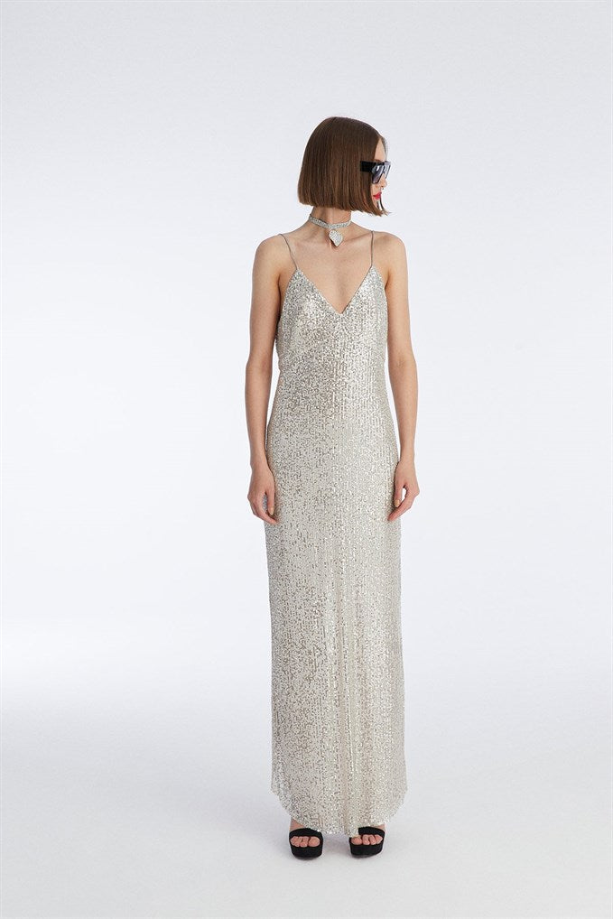 Sequin Dress With Beige Strap | Porterist
