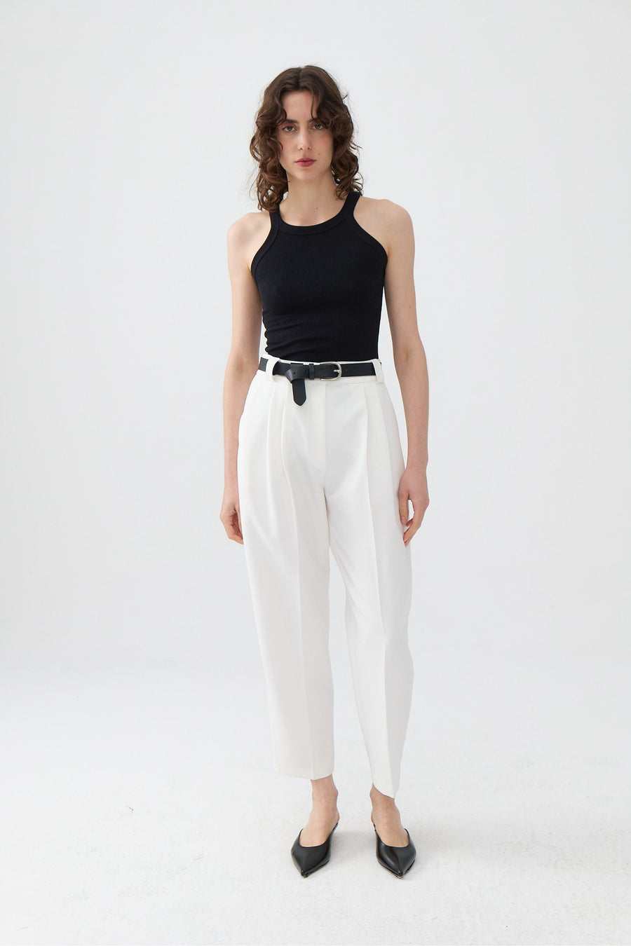 White High Waist Pleated Pants