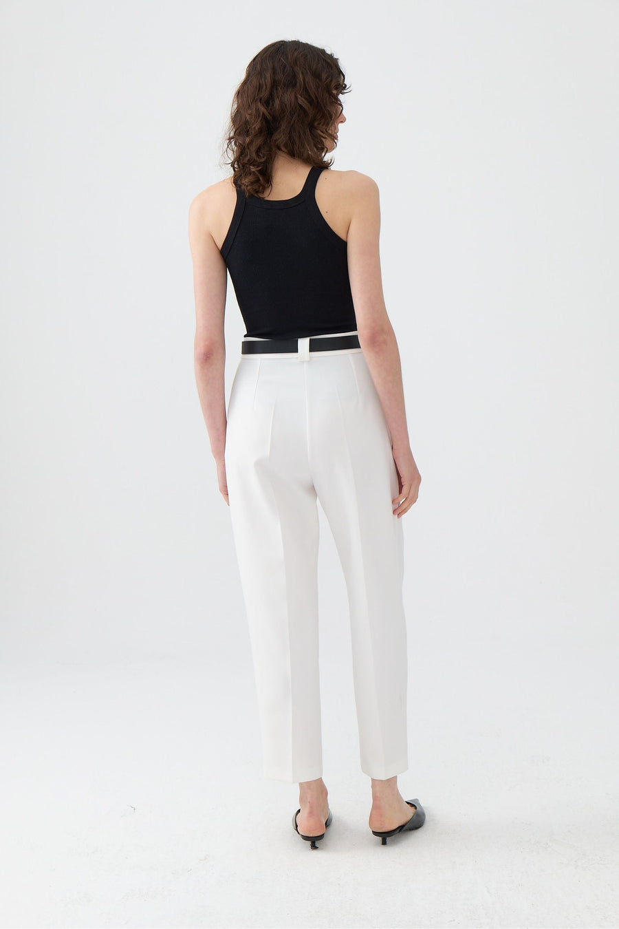 White High Waist Pleated Pants