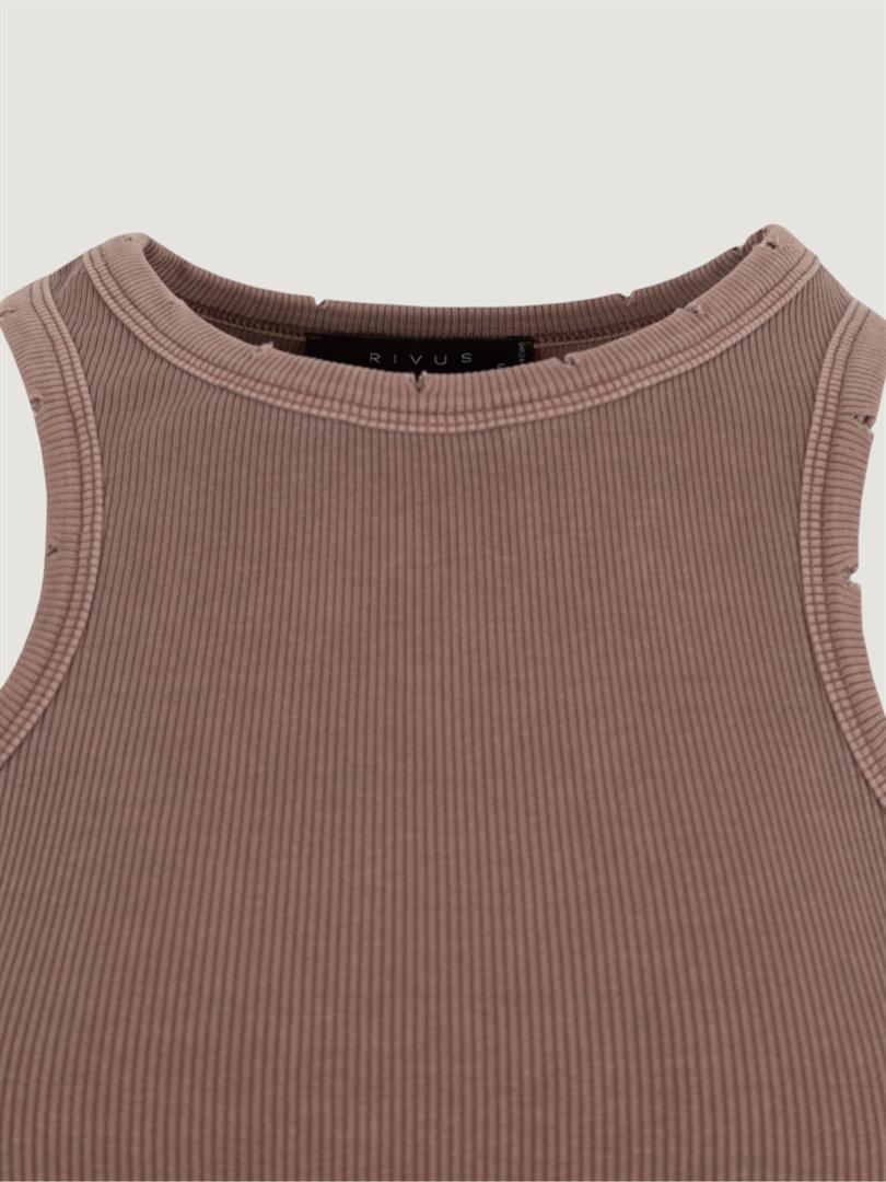 Aged Look Ribbed Swim Neck Maxi Dress - Brown