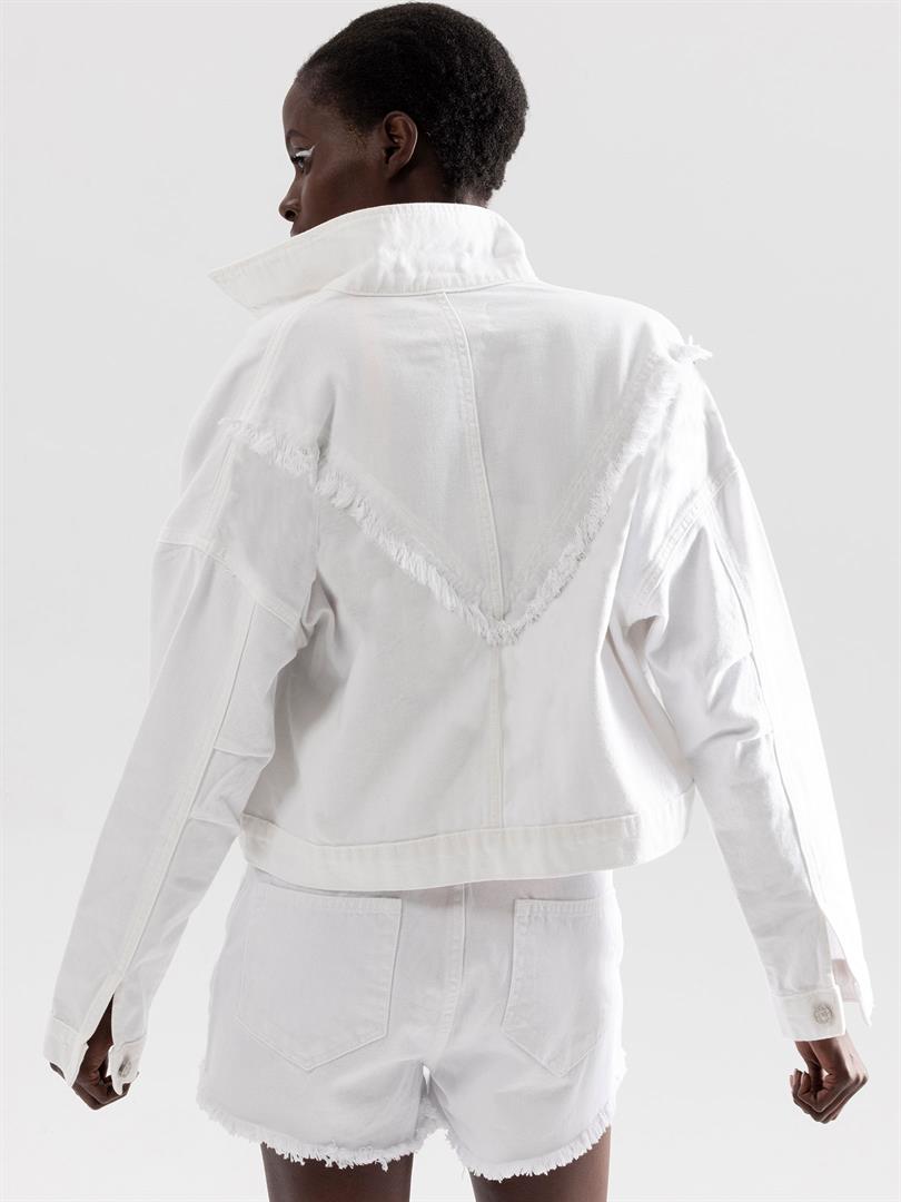 Jean Jacket with Tassel Detail on the Back White  - Porterist 1