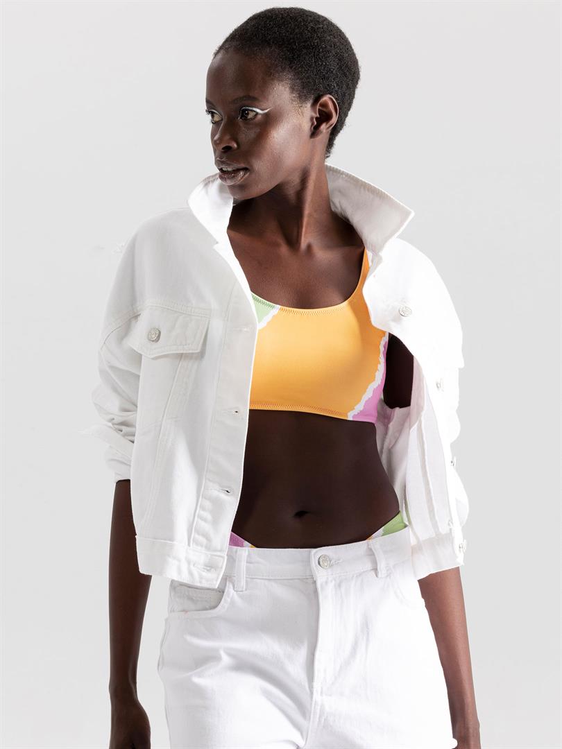 Jean Jacket with Tassel Detail on the Back White  - Porterist 2