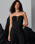 Lace-up Front Sweetheart Neck Strapless Cut Chic Bustier - Black