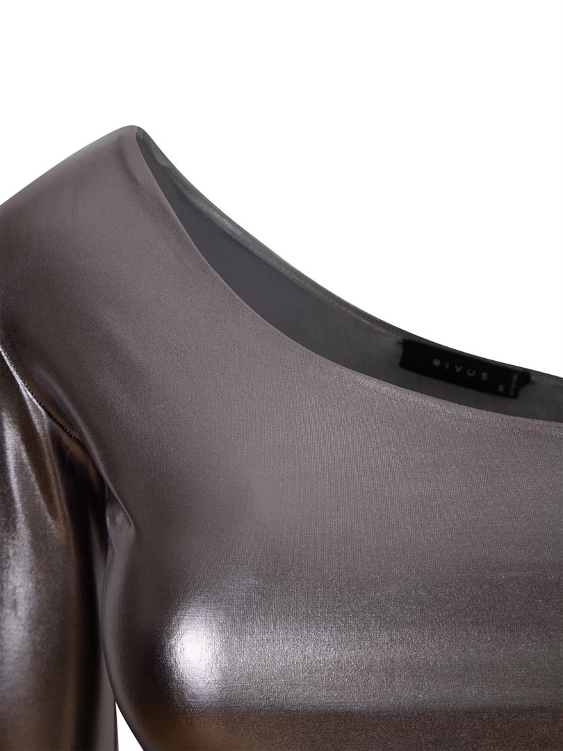 Single Shoulder Long Sleeve Glossy Bodysuit Silver  - Porterist 7