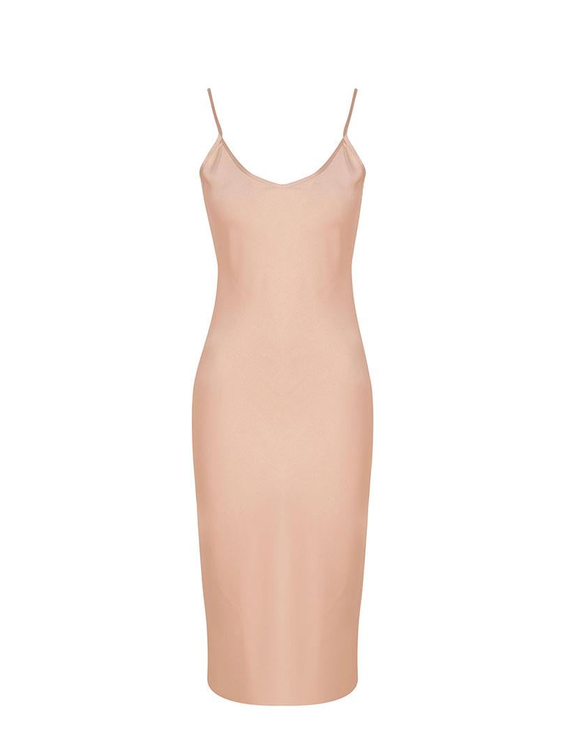 Spaghetti Strap Satin Midi DresBeige  - Porterist 4