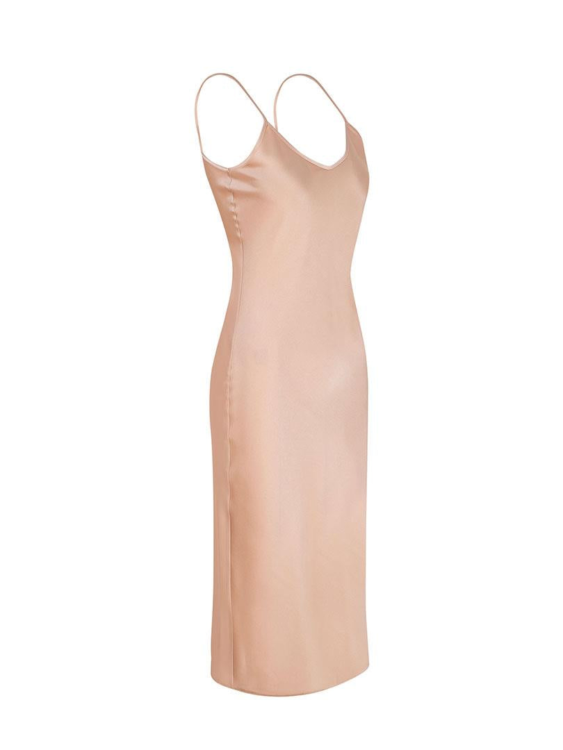 Spaghetti Strap Satin Midi DresBeige  - Porterist 5