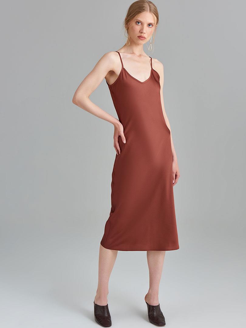 Spaghetti Strap Satin Midi DresCopper  - Porterist 1