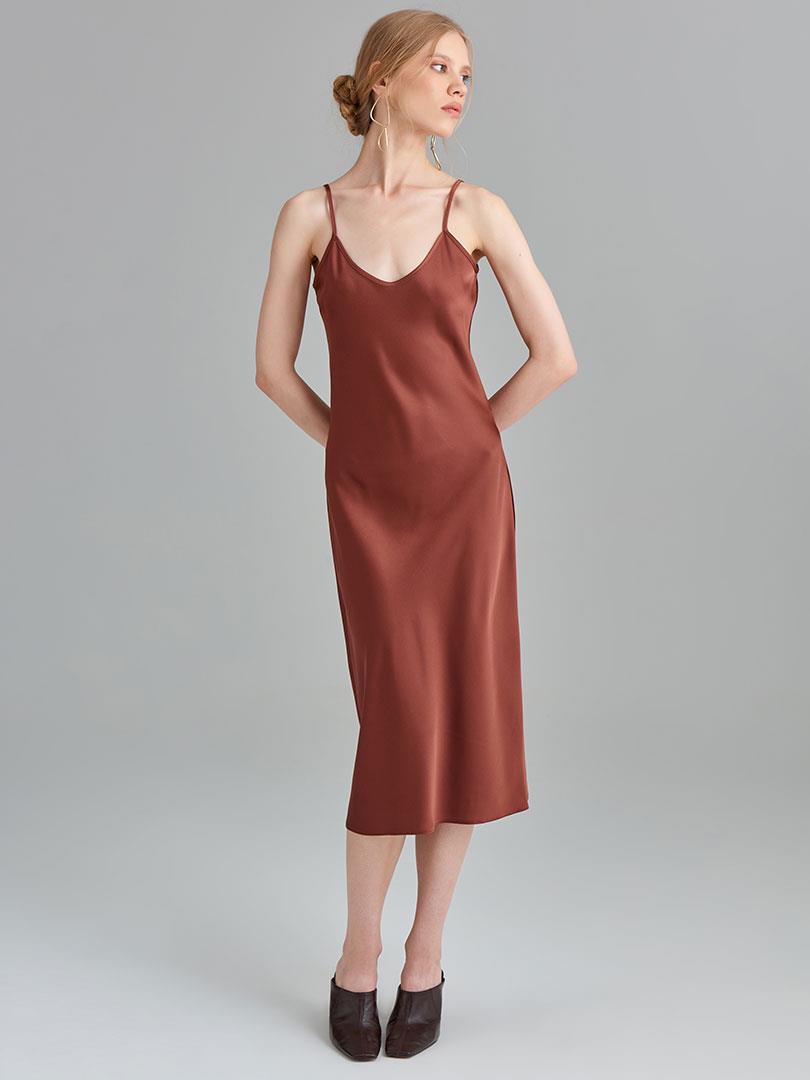 Spaghetti Strap Satin Midi DresCopper  - Porterist 2