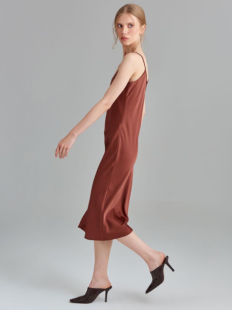 Spaghetti Strap Satin Midi DresCopper  - Porterist 3