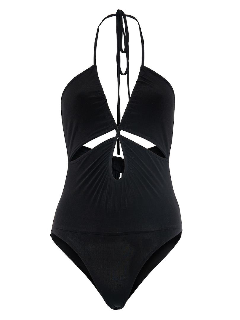 Strap Low Cut Bodysuit Black  - Porterist 1