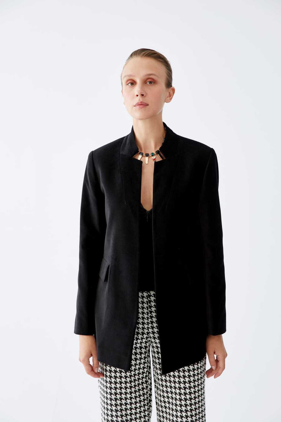 Collarless Women Jacket Black  - Porterist 1
