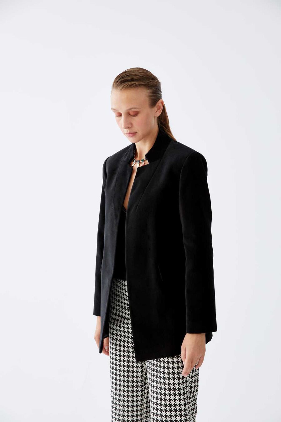 Collarless Women Jacket Black  - Porterist 3