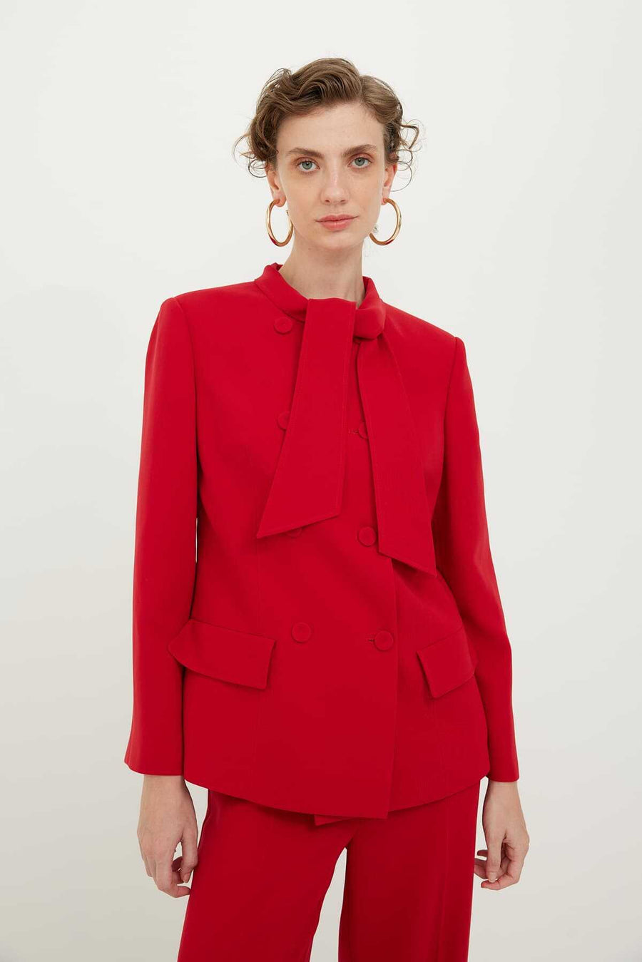 Crep Jacket with Collar Tie Detail Red  - Porterist 1