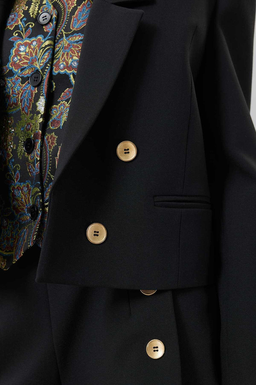 Gold Button Short Length Jacket Black  - Porterist 5