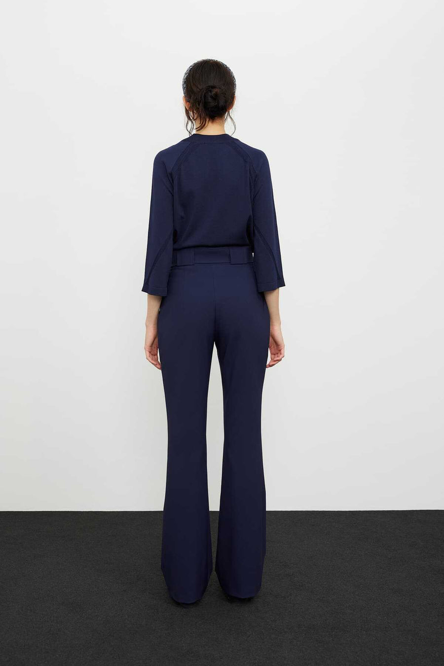 High Waist Pants Navy Blue with Button Detail  - Porterist 2