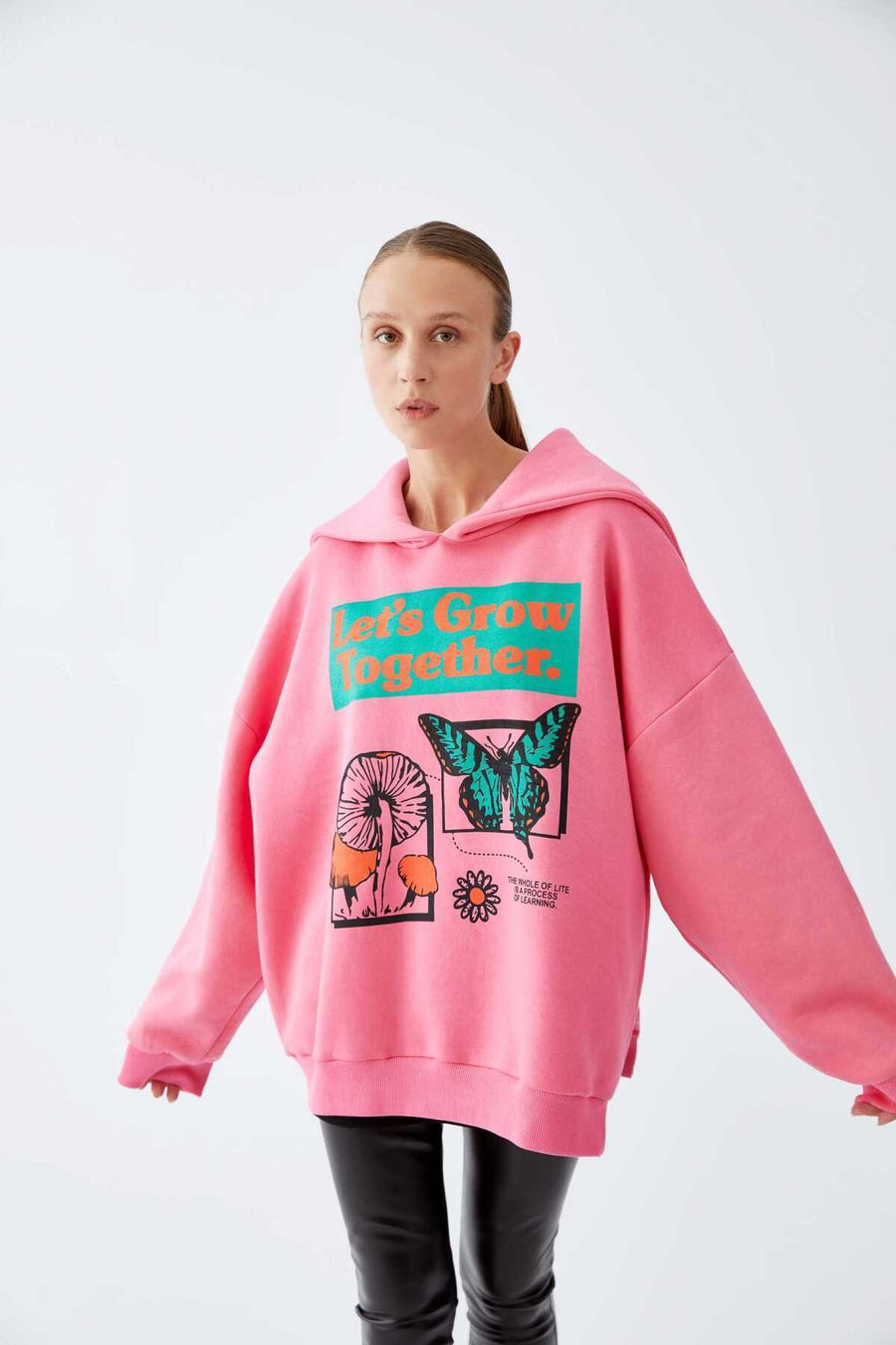 Hoodie Printed Women Sweatshirt Pink  - Porterist 1