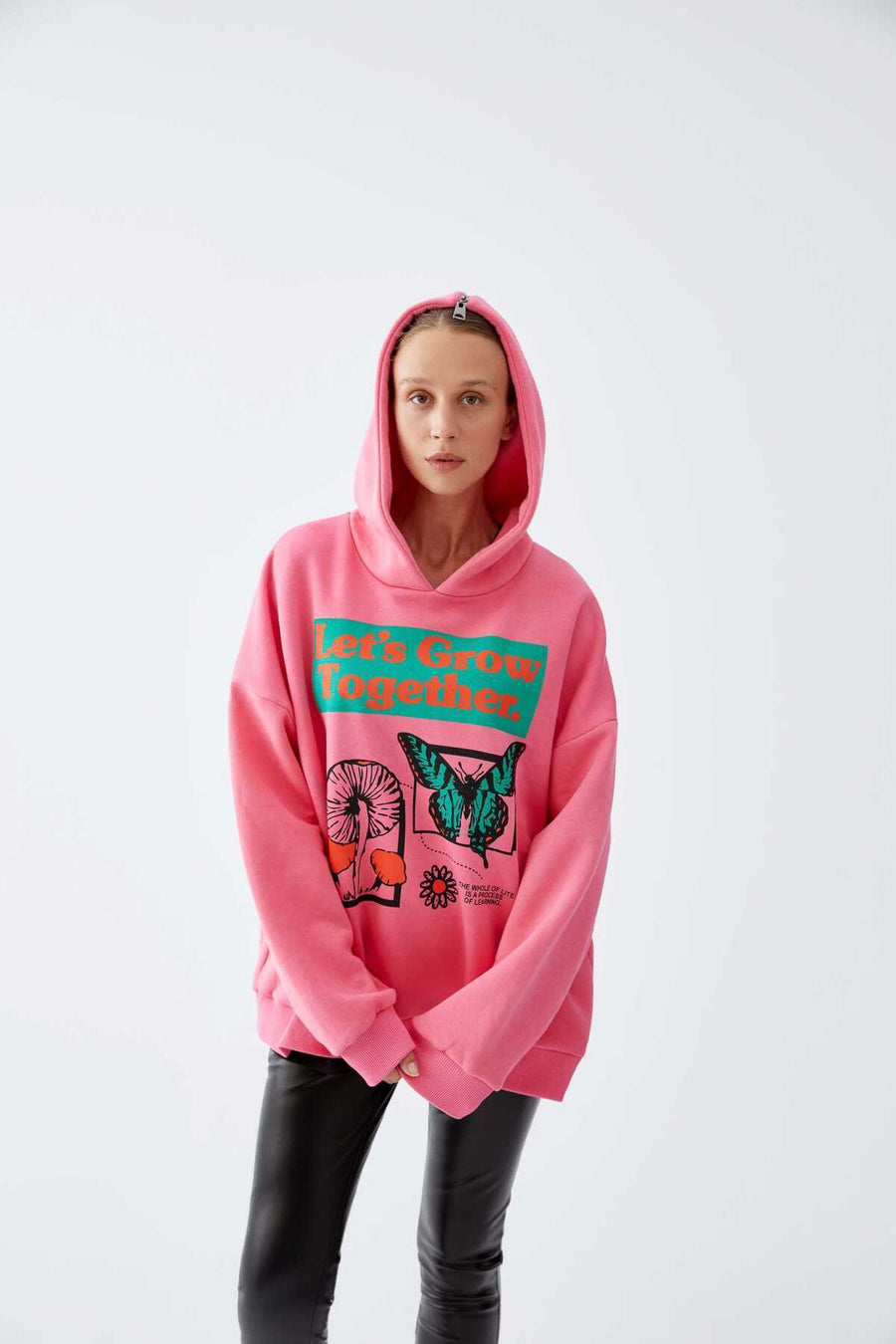 Hoodie Printed Women Sweatshirt Pink  - Porterist 3