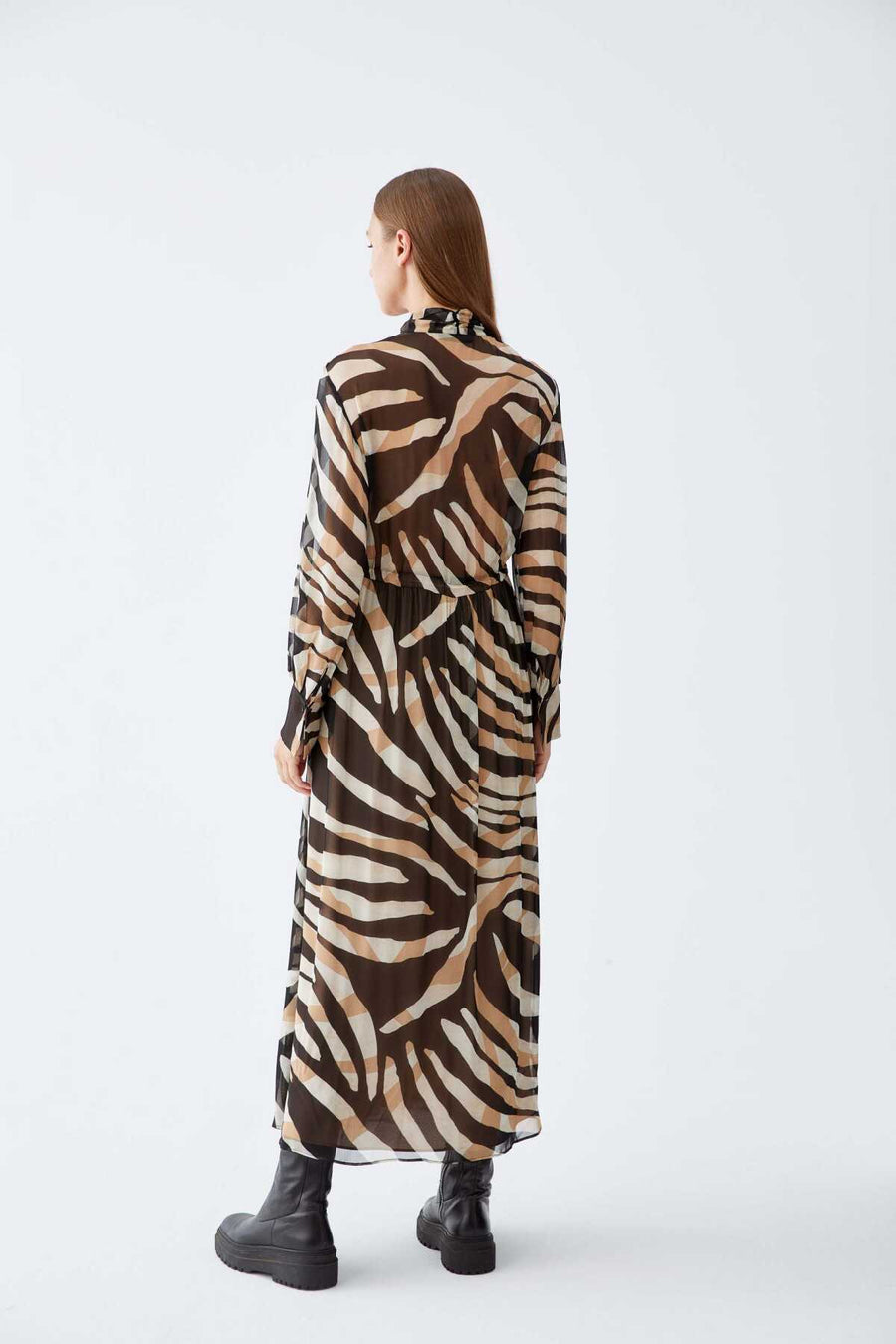 Line Patterned Long Sleeve Chiffon Dress Standard Color  - Porterist 2