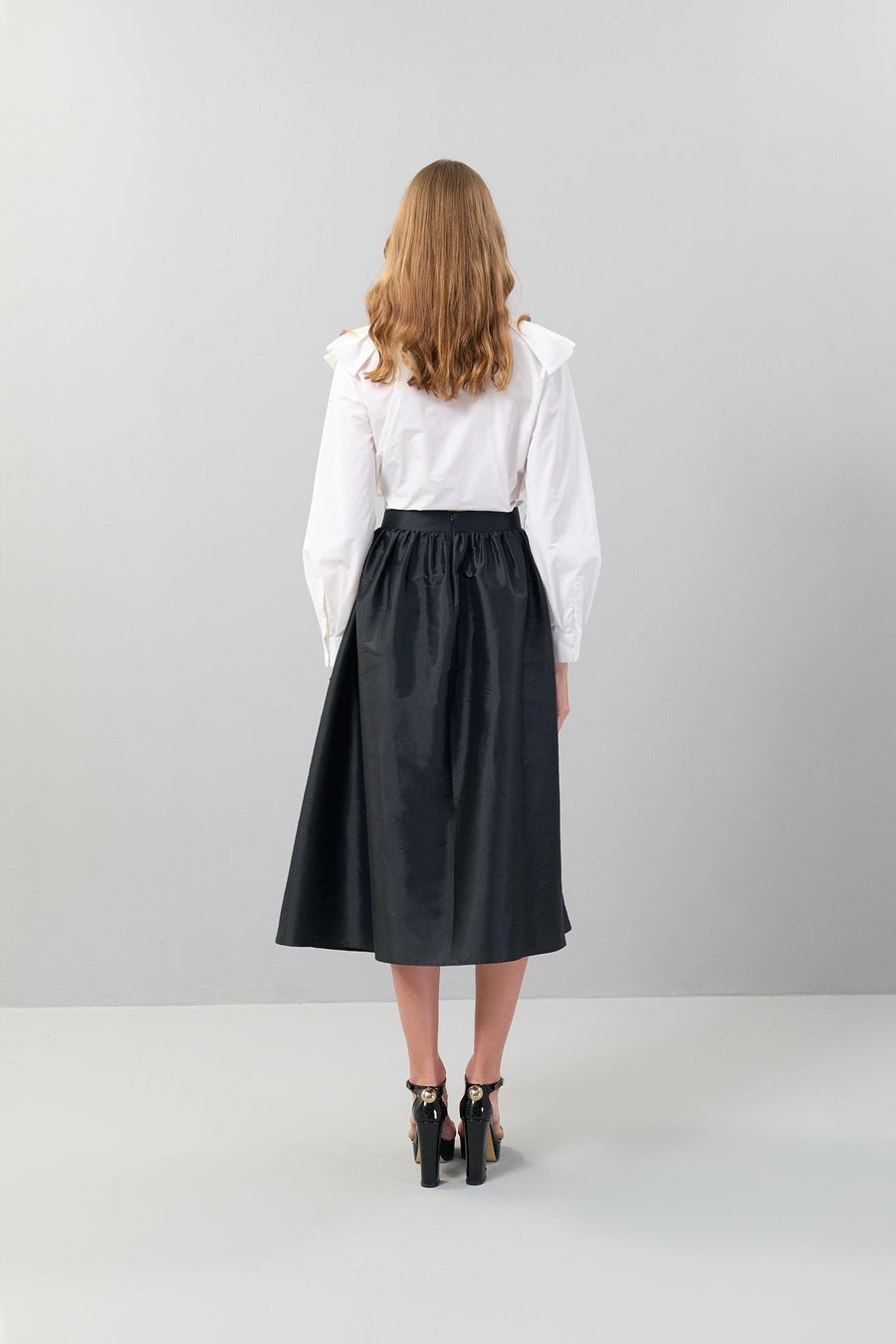 Taffeta Bow Detail Midi Length Skirt Black