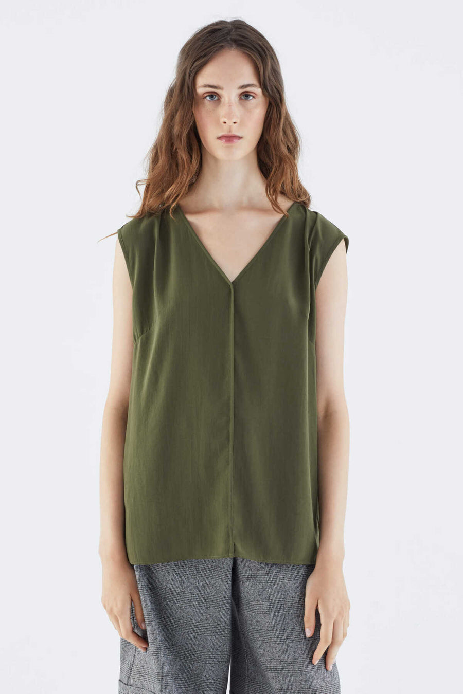 V neck Blouse Khaki  - Porterist 1