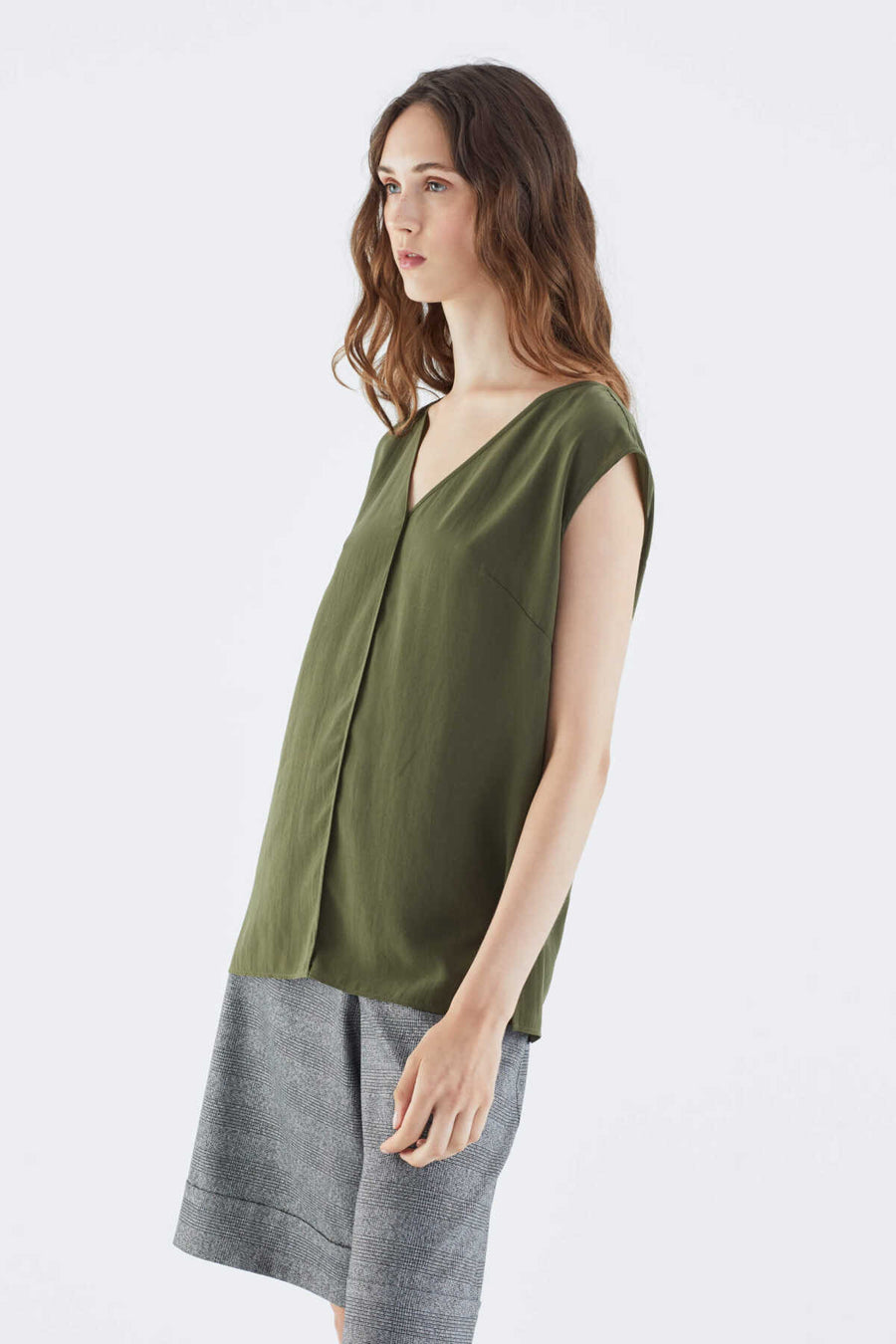 V neck Blouse Khaki  - Porterist 3