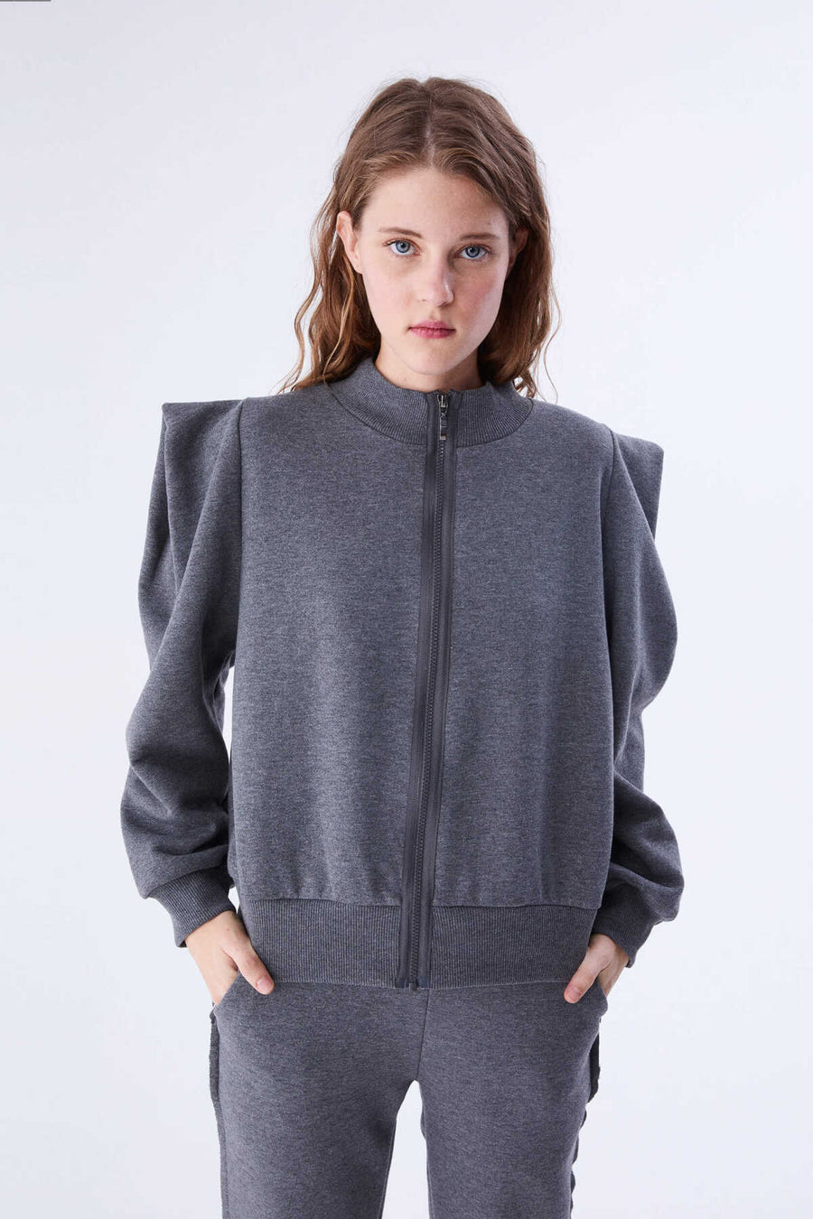 Women's Sweatshirt Anthracite with Shoulder and Waist Detail  - Porterist 1