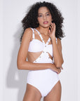 Rossini Cutout White Swimsuit With Gold Pin | Porterist