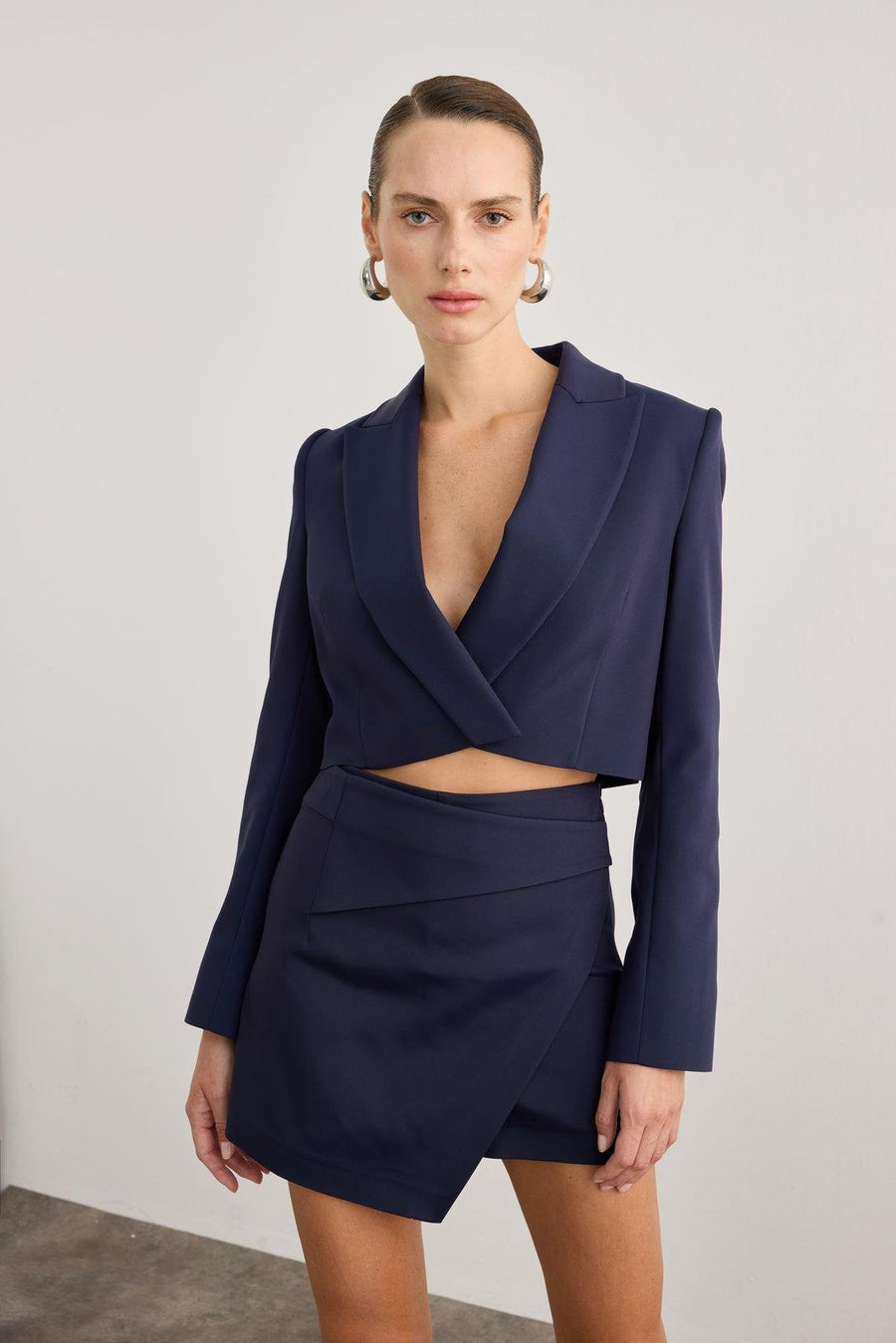 Asymmetric Cut Navy Blue Mini Shorts Skirt