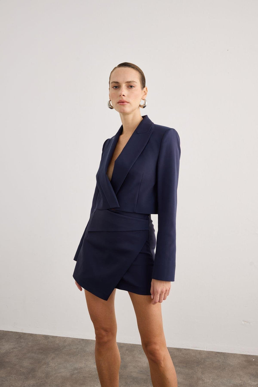 Asymmetric Cut Navy Blue Mini Shorts Skirt